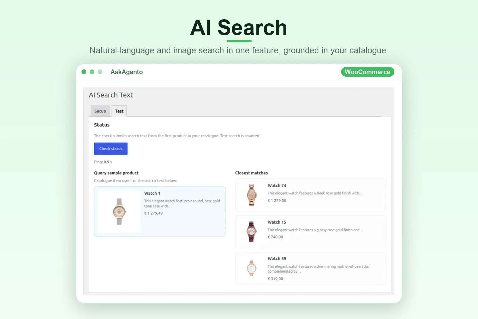 AskAgento AI search returning relevant products from a natural-language query