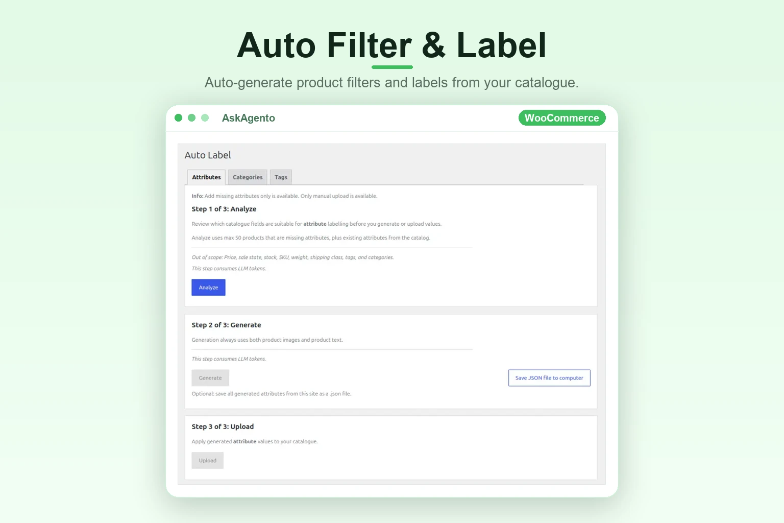 Auto-generated product filters and labels in WooCommerce