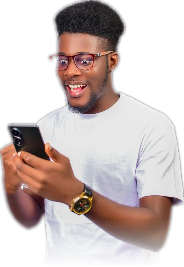 Man typing a product search on his phone