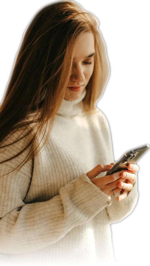 Woman chatting with the shop assistant on her phone